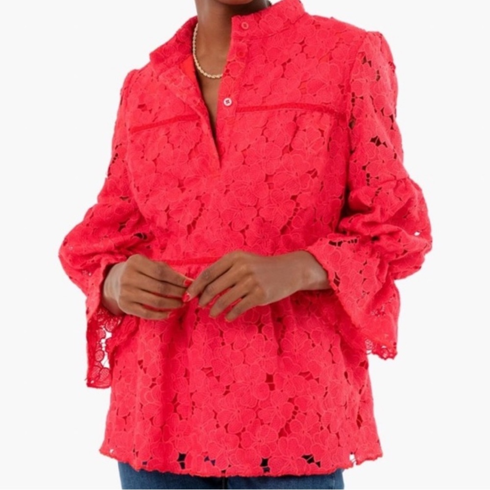 Tuckernuck Helena Red Eyelet Lace Blouse